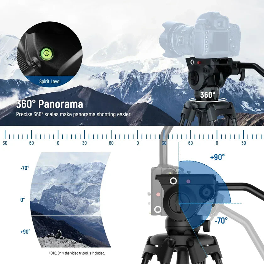 Neewer BASICS TP37 74"/187cm Aluminium Video Tripod with Fluid Head
