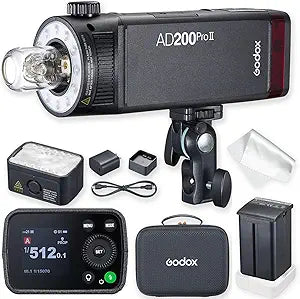 GODOX AD200Pro II , 200Ws TTL Pocket Flash with Improved Heat Dissipation, Color Screen, Bi-Color Modeling Light, 1/1 to 1/512 Wider Output, 500 Full Power Flashes