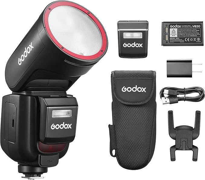 Godox V1 Pro Round Head TTL Camera Flash for Canon, Support 1/8000s High Speed Sync, TTL/Manual Switch, Detachable SUB Flash, 500 Times Full Power Flashes, 1.3 Second Recycle