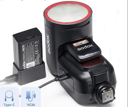 Godox V1 Pro Round Head TTL Camera Flash for Canon, Support 1/8000s High Speed Sync, TTL/Manual Switch, Detachable SUB Flash, 500 Times Full Power Flashes, 1.3 Second Recycle