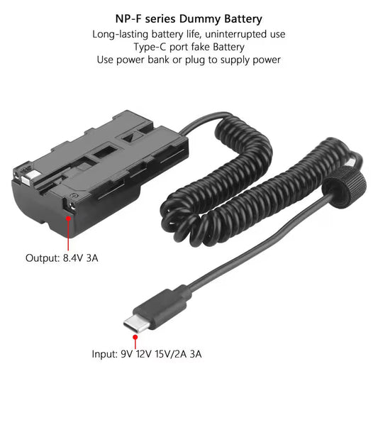 NP-F570 L-Series USB-C Dummy Battery Pack for Camcorders and selected Blackmagic cameras, lights & NP-F570 Compatible Monitors