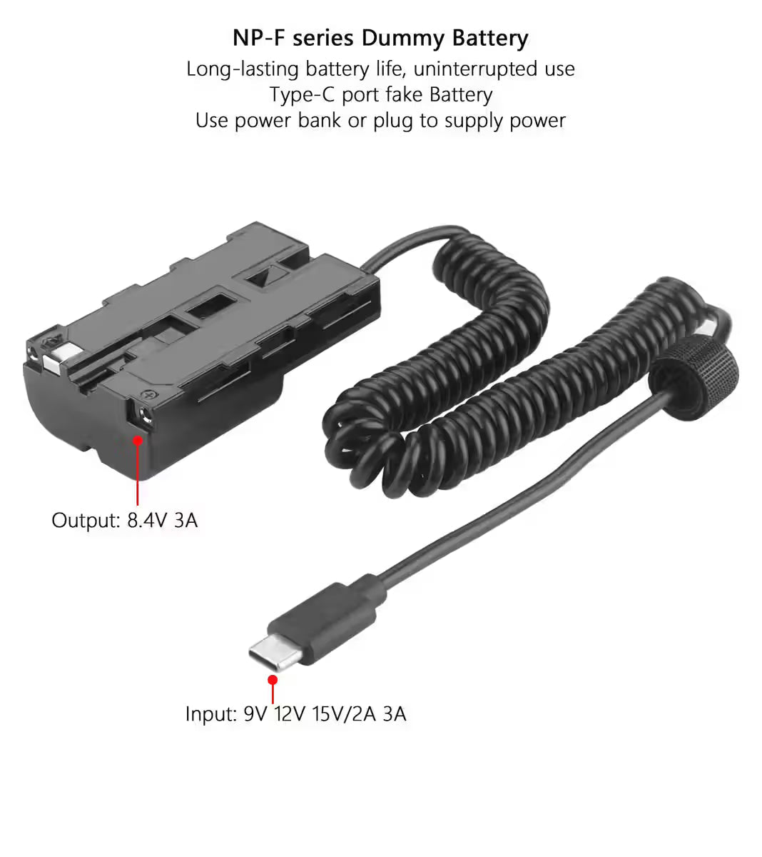 KingMa TC-NPF570 NP-F570 USB-C Replacement Dummy Battery Adapter