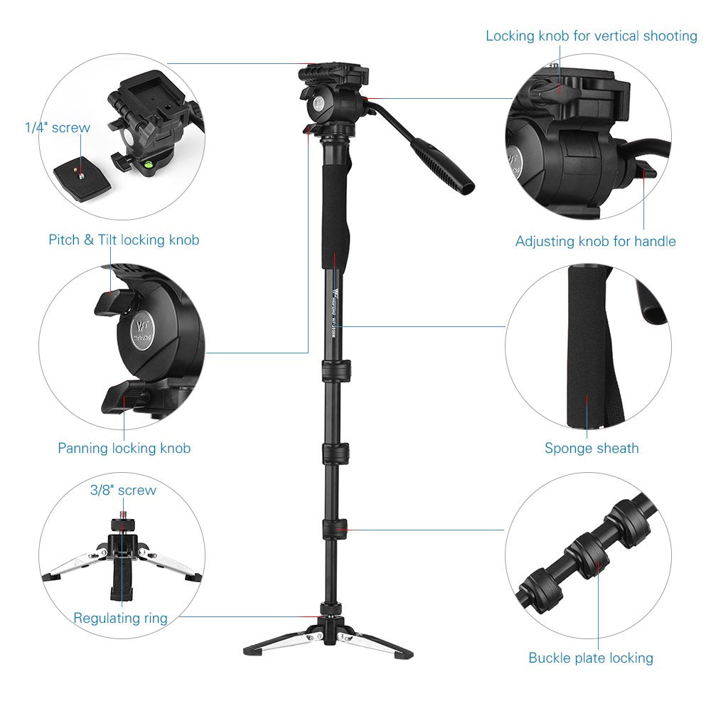 Weifeng WF-3958M Professional Aluminum Alloy Camera Monopod with Fluid Pan Head