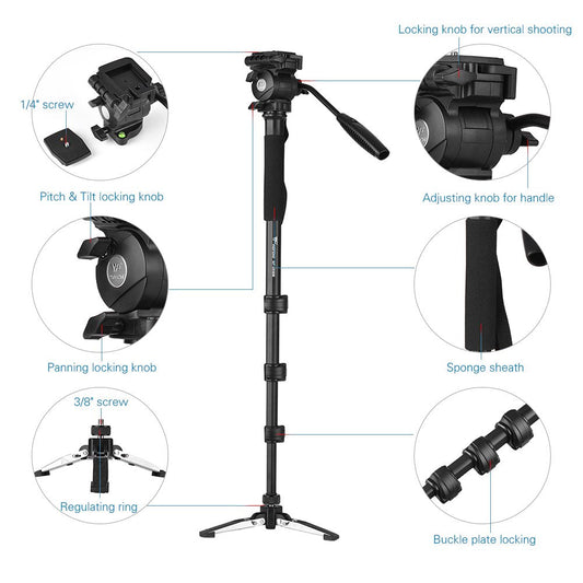 Weifeng WF-3958M Professional Aluminum Alloy Camera Monopod with Fluid Pan Head