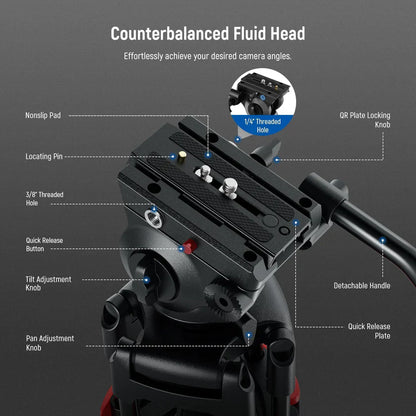 Neewer BASICS TP37 74"/187cm Aluminium Video Tripod with Fluid Head
