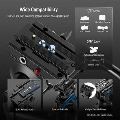 Neewer BASICS TP37 74"/187cm Aluminium Video Tripod with Fluid Head